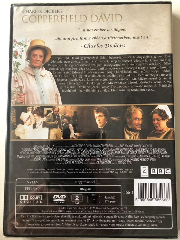 BBC Charles Dikens - David Copperfield DVD 1999 Copperfield Dávid / Directed by Simon Curtis / Starring: Bob Hoskins, Daniel Radcliffe (5999545585668)