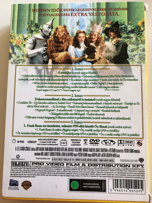  The Wizard of Oz DVD 1939 Óz, a csodák csodája / Directed by Victor Fleming, King Vidor / Starring: Judy Garland, Frank Morgan, Ray Bolger, Bert Lahr / 3 DVD Box Set (5996514005295)