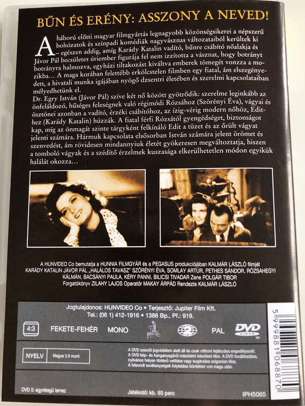 Halálos Tavasz DVD 1939 Deadly Spring / Directed by László Kalmár / Starring: Karády Katalin, Jávor Pál / Hungarian Classics 2. (5999881068870)