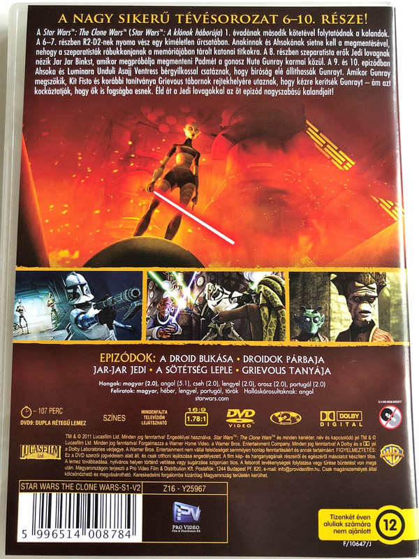 Star Wars The Clone Wars Season 1 - Volume 2 DVD 2008 Star Wars: A klónok háborúja - Első évad - Első kötet / Animated TV Series / Created by George Lucas / 5 episodes on DVD (5996514008784)