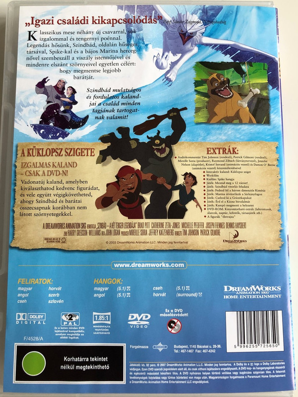 Sinbad - Legend of The Seven Seas DVD 2003 Szinbád - A hét tenger legendája / Directed by Tim Johnson, Patrick Gilmore / Starring: Brad Pitt, Catherine Zeta-Jones, Michelle Pfeiffer, Joseph Fiennes / DreamWorks (5996255725650)