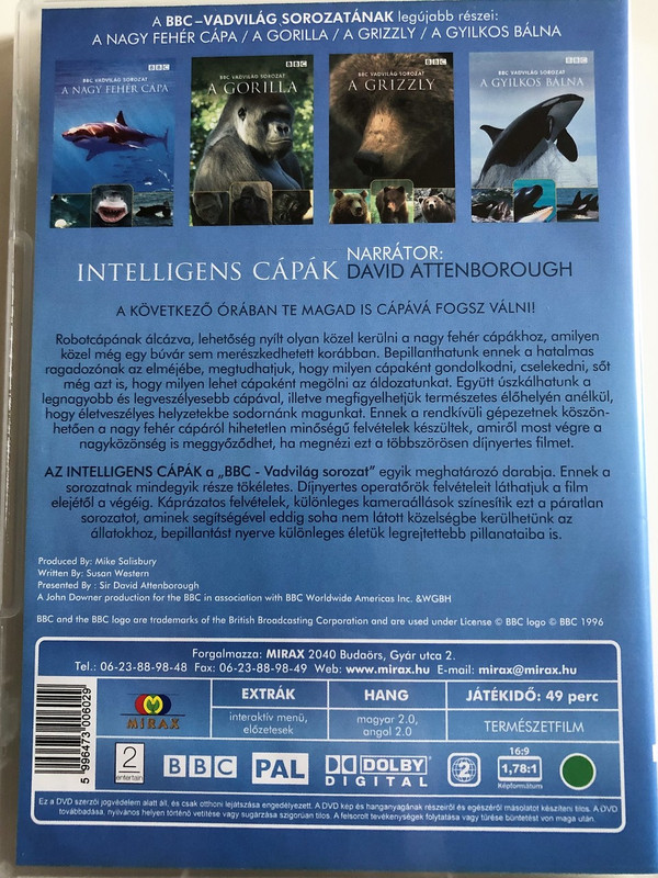 Intelligens Cápák / Smart Sharks: Swimming With Roboshark / BBC Wildlife Series / Narrated by Sir David Attenborough / DVD 2003 / BBC Vadvilág Sorozat (5996473006029)