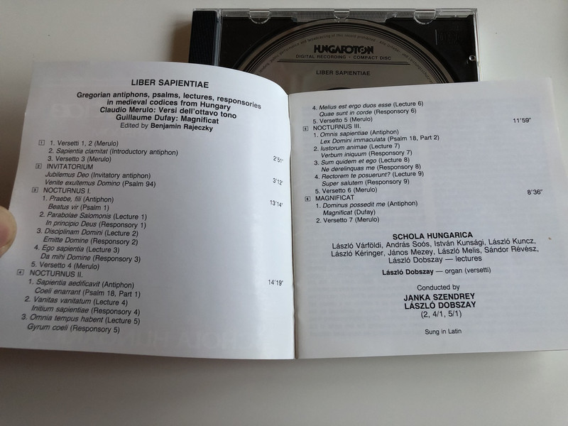 Liber Sapientiae - The Book of Wisdom / Schola Hungarica / Gregorian antiphons, psalms and lectures / Hungaroton / HCD 12534-2 (HCD12534-2)