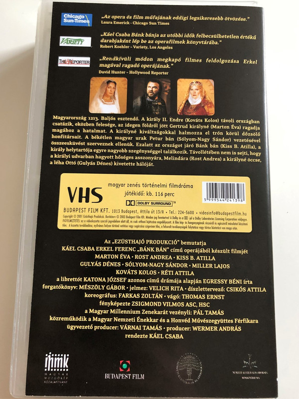 Bánk Bán VHS 2002 / Directed by Káel Csaba / Starring: Marton Éva, Rost Andrea, Kiss B. Attila / Written by Erkel Ferenc / Hungarian Opera film (5999544241398)
