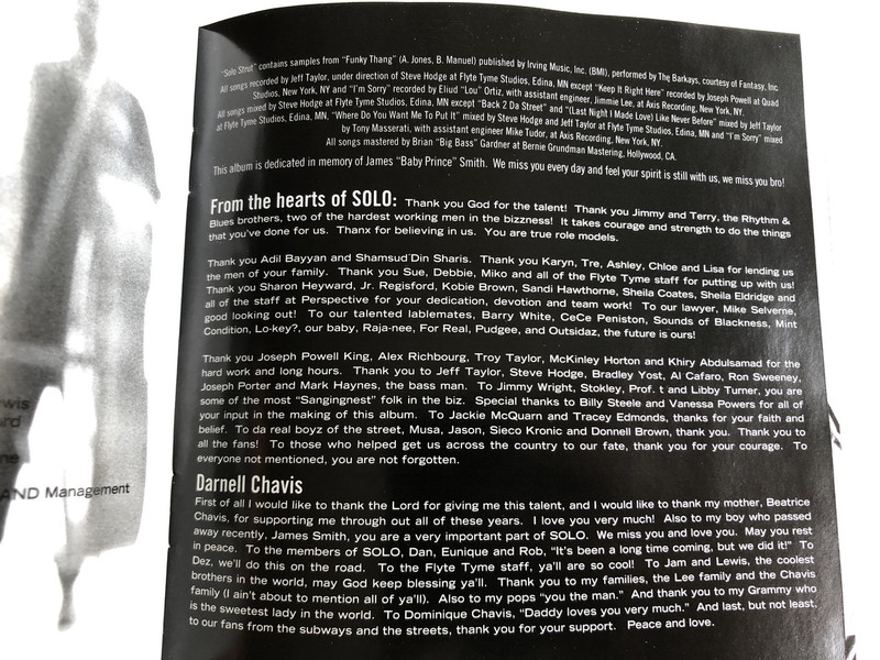 Solo / AUDIO CD 1996 / Profile: American soul/hip hop quartet / Members: Eunique Mack, Darnell Chavis, Daniele Stockes, Robert Anderson (731454901727)