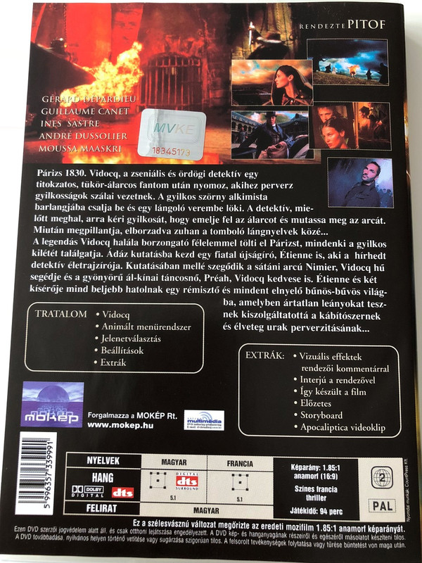 Vidocq DVD 2001 / Directed by Jean-Christophe "Pitof" Comar / Starring: Gérard Depardieu, Guillaume Canet, Inés Sastre, André Dussollier (5996357339991)