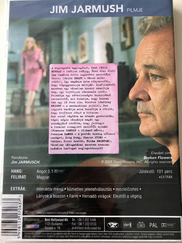 Broken Flowers DVD 2005 Hervadó Virágok / Directed by Jim Jarmush / Starring: Bill Murray, Jeffrey Wright, Sharon Stone, Frances Conroy, Jessica Lange, Tilda Swinton, Julie Delpy, Mark Webber, Chloë Sevigny (5998133170637)