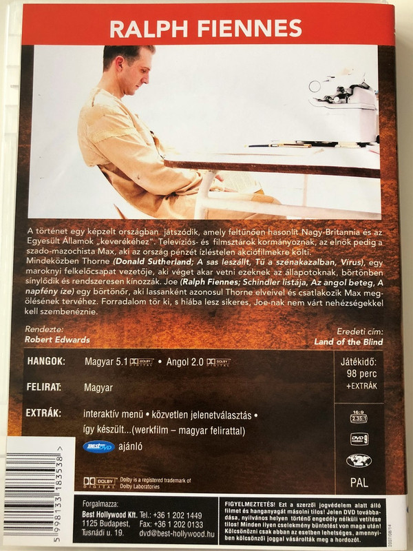 Land of the Blind DVD 2006 Vakok földjén / Directed by Robert Edwards / Starring: Donald Sutherland, Ralph Fiennes, Tom Hollander, Marc Warren, Lara Flynn Boyle (5998133183538)