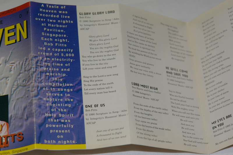 A Taste of Heaven LIVE Praise & Worship with Bob Fitts / Audio Cassette / New Creation Church / Live Recording at Harbour Pavilion 1996 / Executive Producer: Joseph Prince (HeavenBobFittsAC)