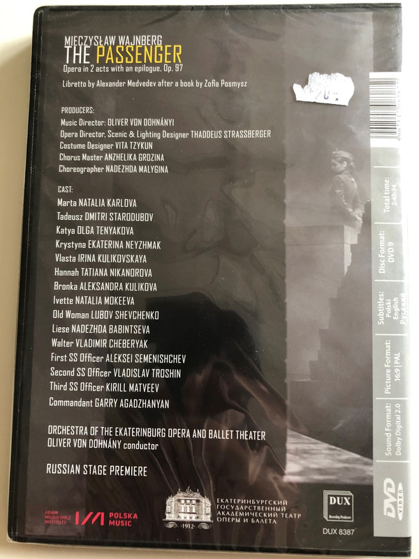 Mieczyslaw Wajnberg: The Passenger DVD / Opera in 2 acts with an epilogue Op. 97/ Orchestra of the Ekaterinburg Opera and Ballet Theater / Libretto: Alexander Medvedev / Conducted by Oliver Von Dohnányi (59024708873)