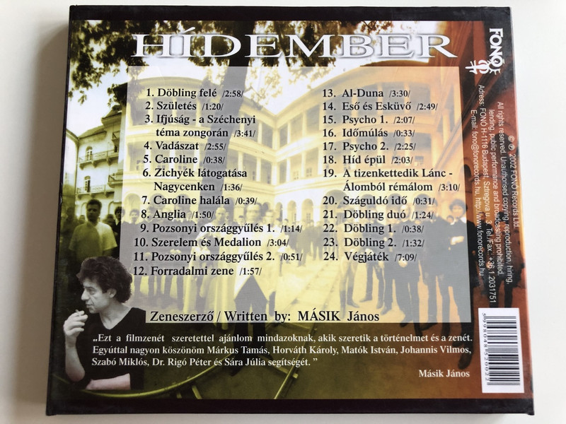 Hídember OST - Original Sound Track from the film Bridge Man / Composed by Másik János / Audio CD 2002 / Fonó Records (5998048520022)