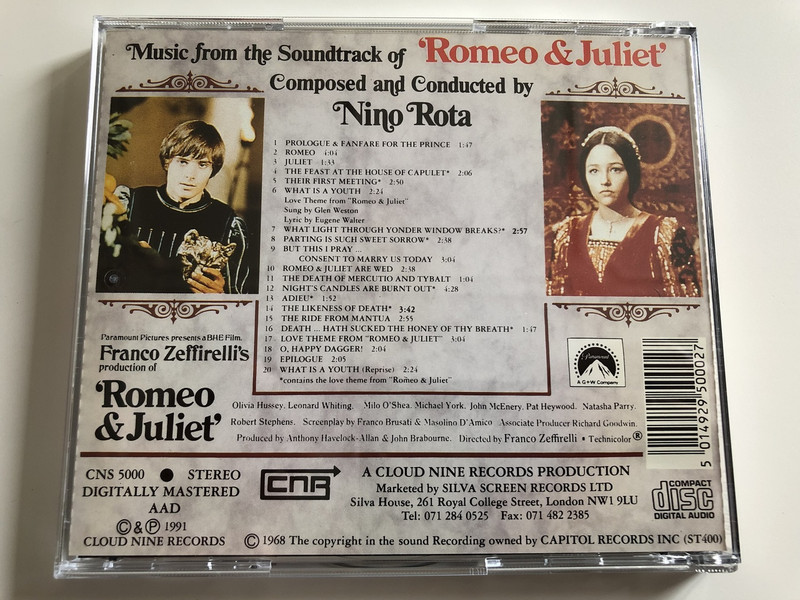 Romeo & Juliet - Soundtrack Music From Franco Zeffirelli's 1968 film / Audio CD 1991 / Composed and Conducted by Nino Rota / Cloud Nine Records (5014929500027)