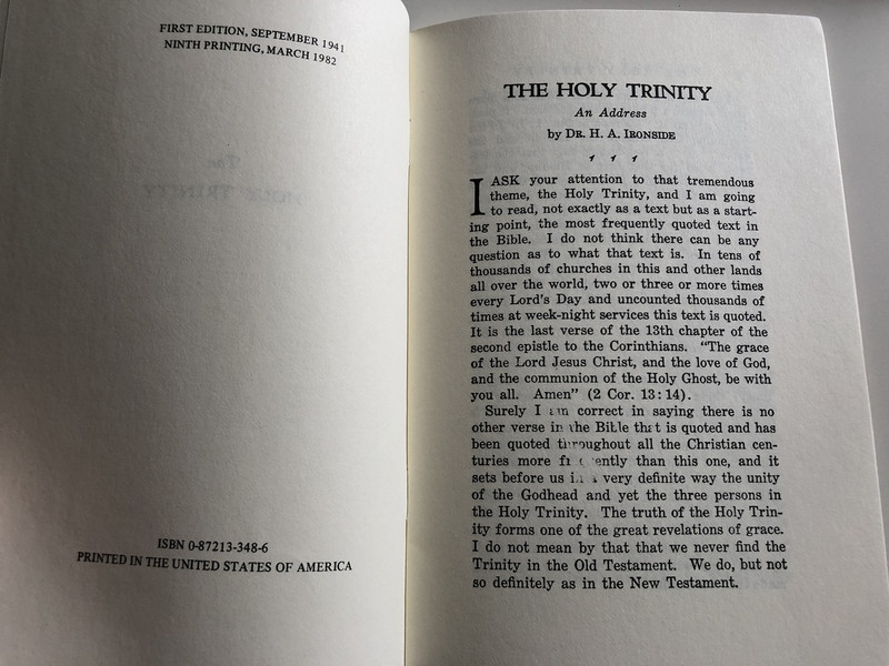 The Holy Trinity by Henry Allen Ironside / A brief but thorough examination of the Holy Trinity / Loizeaux Brothers 1988 / Paperback (9780872133488)