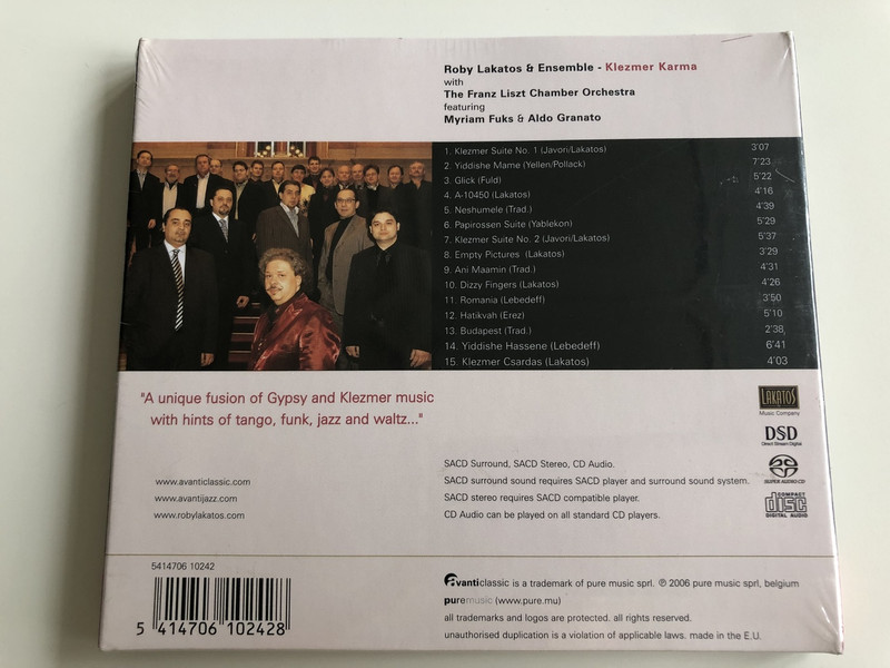 Klezmer Karma / Roby Lakatos & Ensemble / Franz Liszt Csamber Orchestra / Myriam Fuks & Aldo Granato / Audio CD 2006 / Unique fusion of Gypsy and Klezmer music / AvantiClassic (5414706102428)