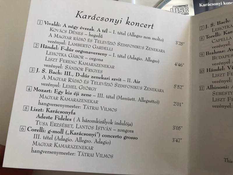Karácsonyi Koncert  / Christmas Concert / Hungaroton Classic / Vivaldi, Händel, Bach, Mozart, Liszt, Corelli, Brahms / Audio CD 2004 / HCD 32281