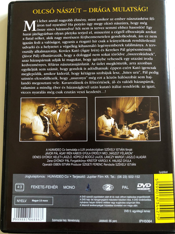 Nászút Féláron DVD 1936 Half-Rate Honeymoon / Directed by Székely István / Starring: Jávor Pál, Ágai Irén, Kabos Gyula / Hungarian Classics 1. (5999881068863)