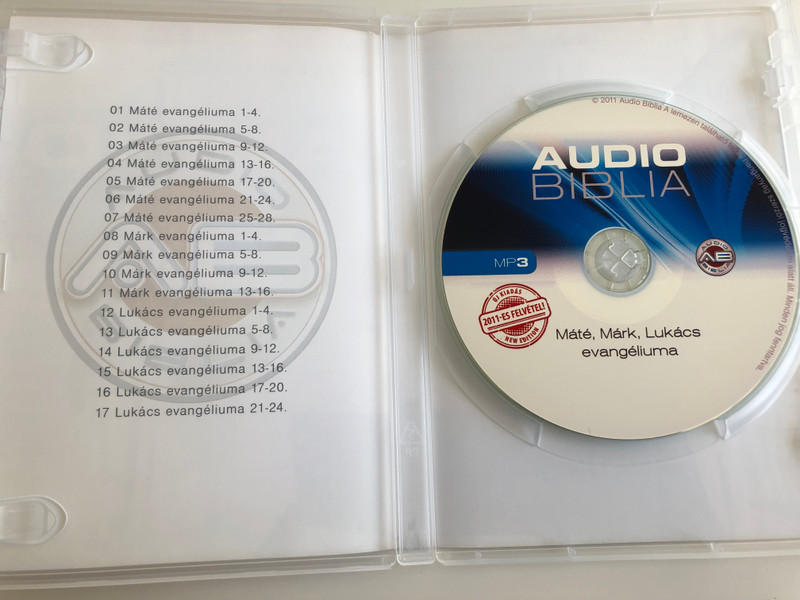 Audio Biblia - Máté, Márk, Lukács Evangéliuma / Tóth Géza előadásában / Hungarian language Audio Bible - The Gospel of Matthew, Mark, Luke / Read by Tóth Géza / MP3 Audio CD 2011 / AudioBiblia.hu 