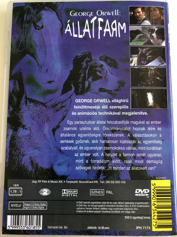 George Orwell's Animal Farm DVD 1999 Állatfarm / Directed by John Stephenson / Starring: Pete Postlethwaite, Alan Stanford, Caroline Gray, Gail Fitzpatrick (5999553601855)