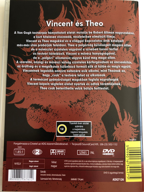 Vincent and Theo DVD 1990 Vincent és Theo / Directed by Robert Altman / Starring: Tim Roth, Paul Rhys (5999881767612)