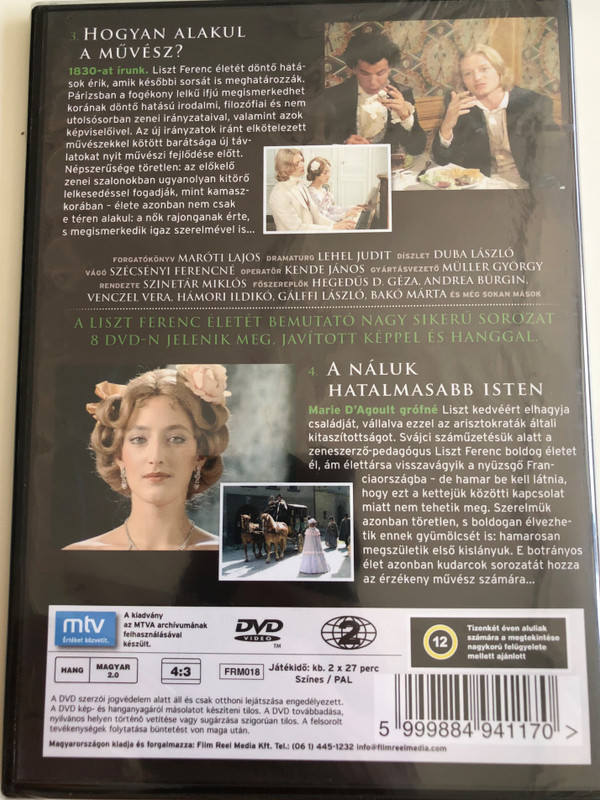 Liszt Ferenc TV series DVD 1982 / Disc II. / Directed by Szinetár Miklós / Starring: Andrea Bürgin, Sinkó László, Venczel Vera, Bolba Tamás, Hegedűs D. Géza / MTVA / Episodes 3-4. (5999884941170)