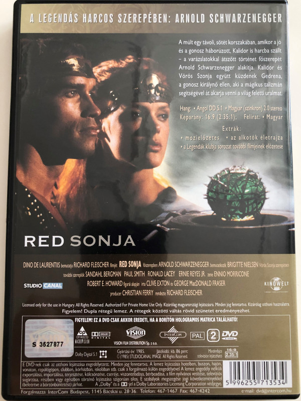 Red Sonja DVD 1985 Vörös Szonya / Directed by Richard Fleischer / Starring: Arnold Schwarzenegger, Brigitte Nielsen (5996255713534)