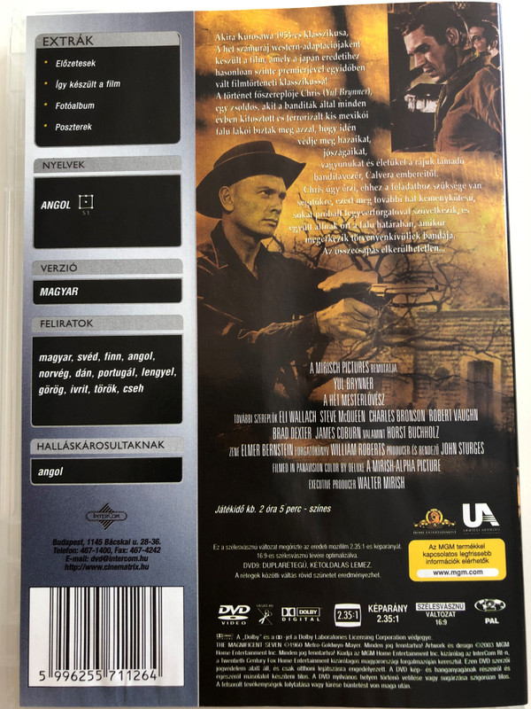 The Magnificent Seven DVD 1960 A Hét Mesterlövész / Directed by John Sturges / Starring Yul Brynner, Eli Wallach, Steve McQueen (5996255711264)