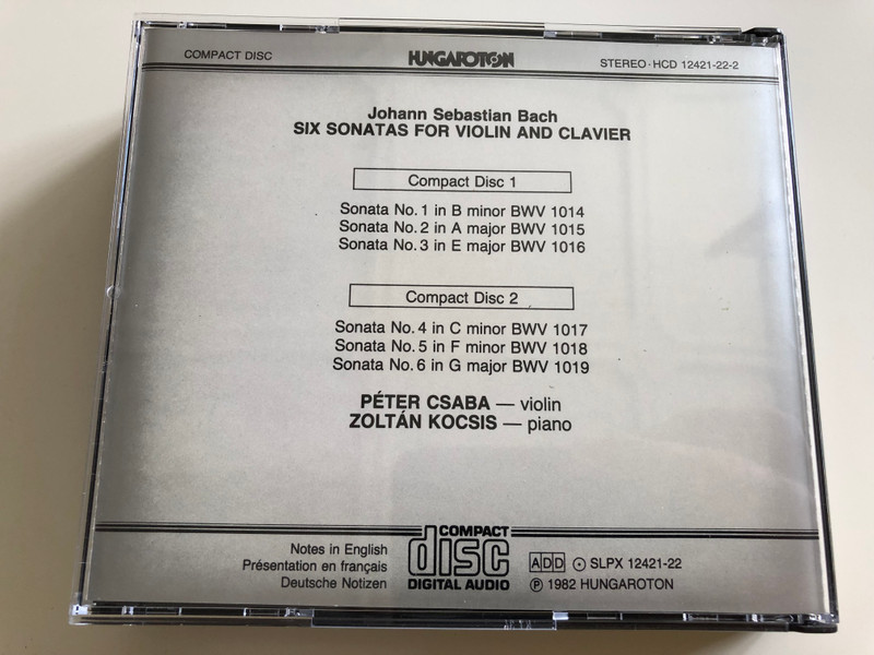 Johann Sebastian Bach ‎– Sonatas For Violin & Clavier / 2x Audio CD / Péter Csaba violin, Zoltán Kocsis piano / Hungaroton / HCD 12421-22-2 (HCD12421-22-2)
