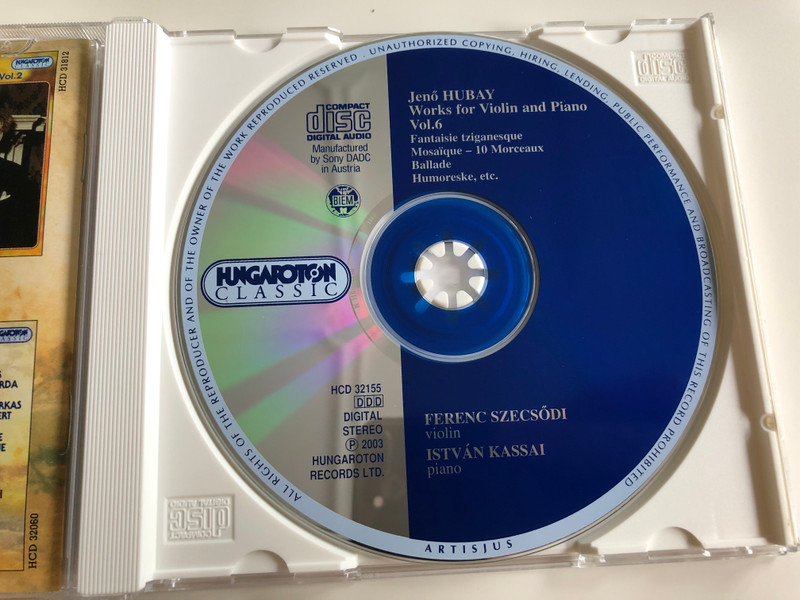 Jenő Hubay - Works for Violin and Piano Vol.6 / Audio CD 2003 / Ferenc Szecsődi Violin, István Kassai Piano / Hungaroton Classic / HCD 32155 (5991813215529)