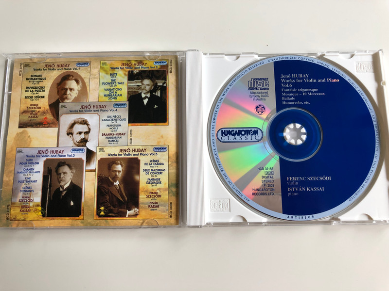 Jenő Hubay - Works for Violin and Piano Vol.6 / Audio CD 2003 / Ferenc Szecsődi Violin, István Kassai Piano / Hungaroton Classic / HCD 32155 (5991813215529)