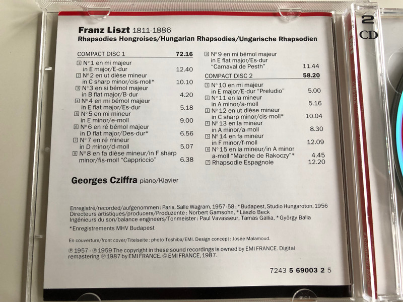 Franz Liszt - Hungarian Rhapsodies / Rhapsodies Hongroises / Ungarische Rhapsodien / Georges Cziffra piano / 2CD / EMI classics (724356900325)