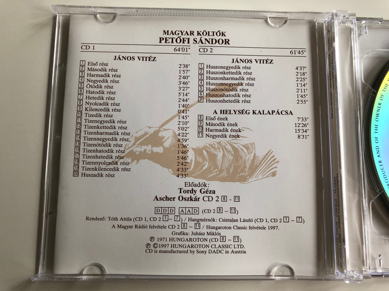 Petőfi Sándor - János vitéz, A helység kalapácsa / Read by Tordy Géza, Ascher Oszkár / Hungaroton Classic / Magyar költők / Audio CD 1997 / HCD 14254-55 / 2CD (5991811425425)