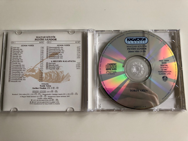 Petőfi Sándor - János vitéz, A helység kalapácsa / Read by Tordy Géza, Ascher Oszkár / Hungaroton Classic / Magyar költők / Audio CD 1997 / HCD 14254-55 / 2CD (5991811425425)