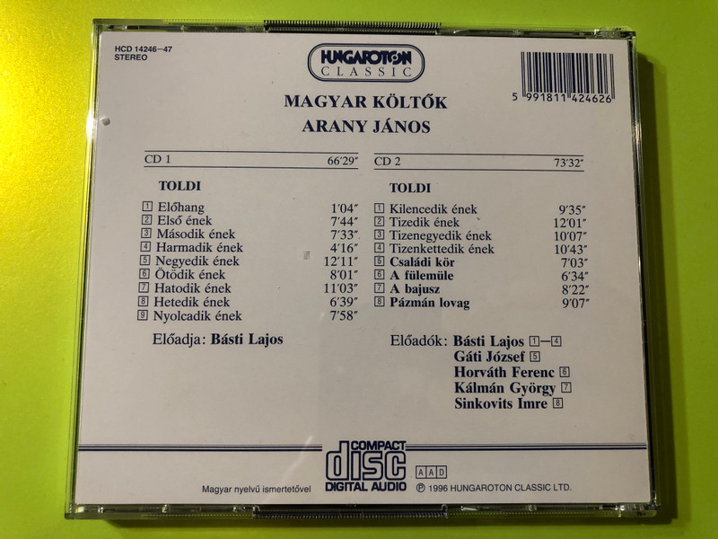 Arany János - Toldi, Családi Kör, A fülemüle, A bajusz, Pázmán lovag / Read by Básti Lajos, Gáti József, Horváth Ferenc, Kálmán György, Sinkovits Imre / Hungaroton Classic / 2CD Audio / HCD 14246-47 (5991811424626)