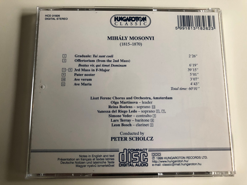 Mihály Mosonyi - Mass in F major / Graduale, Offertorium, Pater noster, Ave verum, Ave Maria / Liszt Ferenc Chorus and Orchestra - Amsterdam / Conducted by Peter Scholcz / Hungaroton / HCD 31826 (5991813182623)