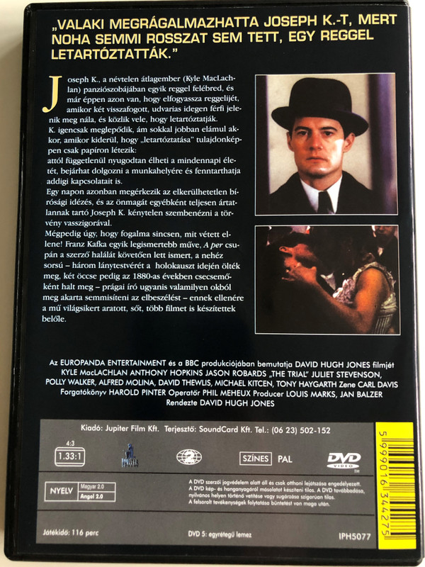 The Trial DVD 1993 A per (BBC) / Directed by David Hugh Jones / Starring: Kyle MacLachlan, Anthony Hopkins, Jason Robards / Based on Franz Kafka's classic novel (5999551920002)