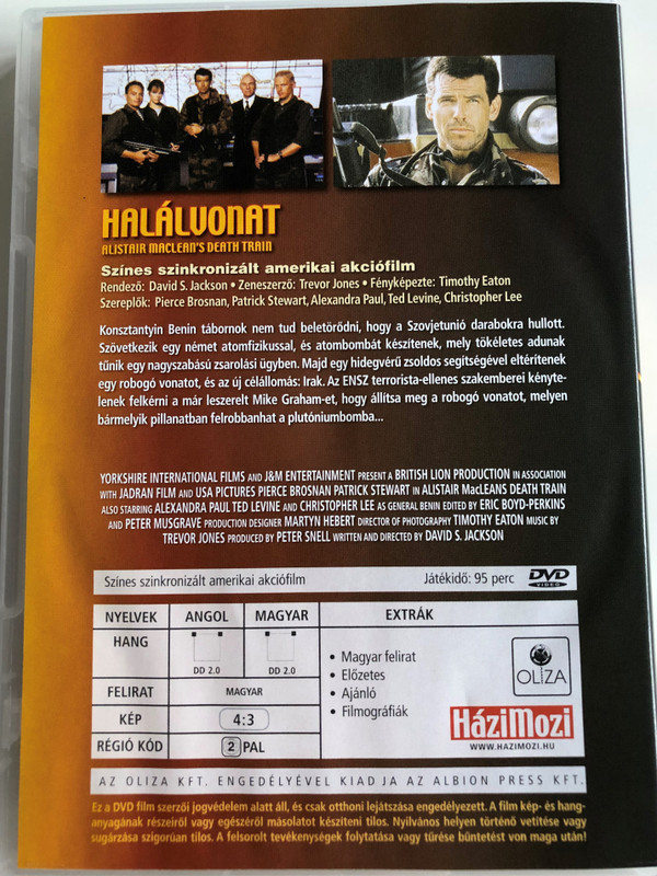 Alistar Maclean's Death Train DVD Halálvonat AKA Detonator / Directed by David Jackson / Starring: Pierce Brosnan, Patrick Stewart, Christopher Lee, Ted Levine, Alexandra Paul 