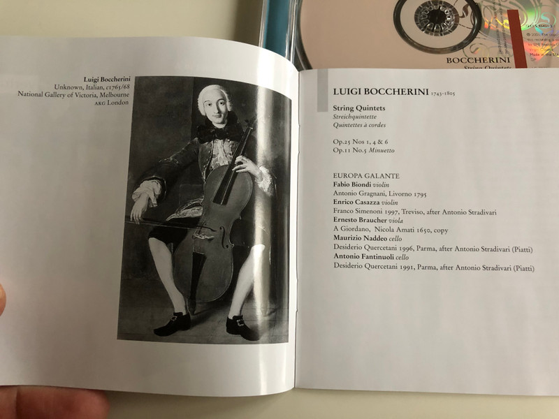 Boccherini String Quintets, Minuet in A / Europa Galante - Fabio Biondi - Enrico Casazza - Ernesto Braucher - Maurizio Naddeo - Antonio Fantinuoli / Audio CD 2001 / Virgin Classics (724354542121)