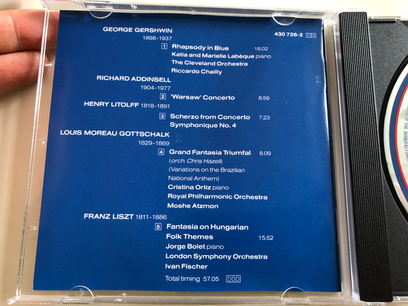 Gershwin - Rhapsody in Blue / Addinsell - Warsaw Concerto / Audio CD 1991 / Liszt, Litolff, Gottschalk, Katia and Marielle Labéque, Cristina Ortiz, Jorge Bolet / Decca / BA924 (028943072625)