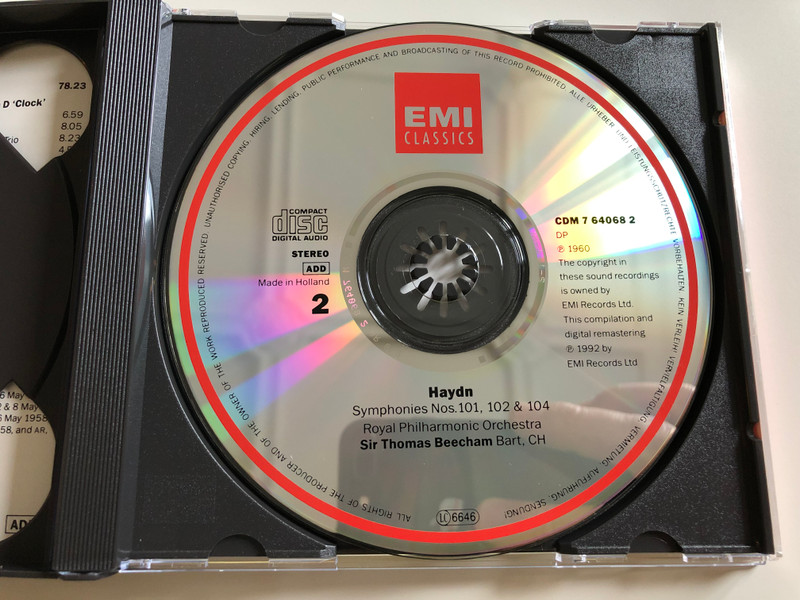Haydn 'London' Symphonies Nos. 99-104 / 'Military' - 'Clock' - 'Drum Roll' - 'London' / Royal Philharmonic Orchestra / Conducted by Sir Thomas Beecham / Audio CD 1992 / EMI Classics / 2 CD (077776406626)