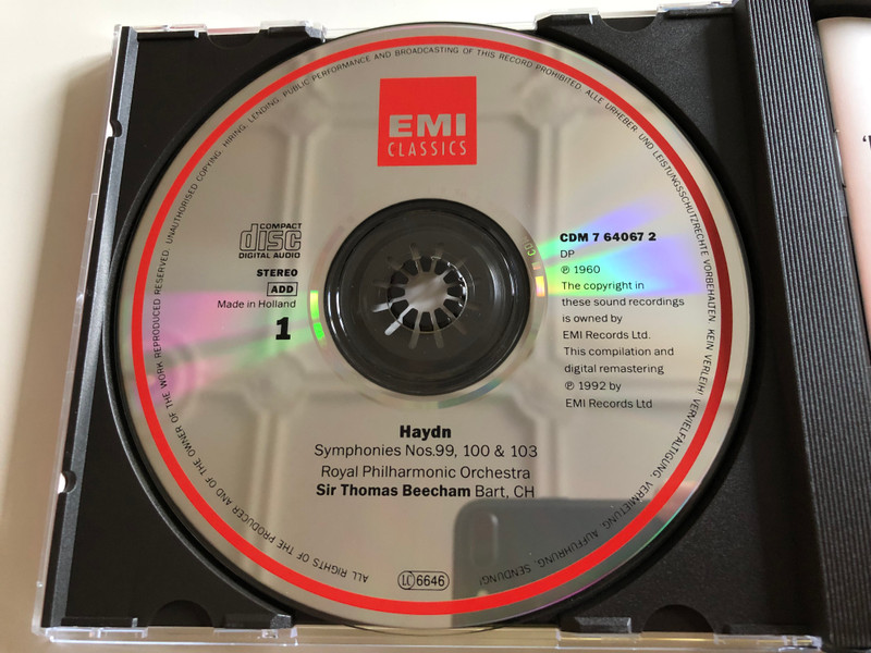 Haydn 'London' Symphonies Nos. 99-104 / 'Military' - 'Clock' - 'Drum Roll' - 'London' / Royal Philharmonic Orchestra / Conducted by Sir Thomas Beecham / Audio CD 1992 / EMI Classics / 2 CD (077776406626)