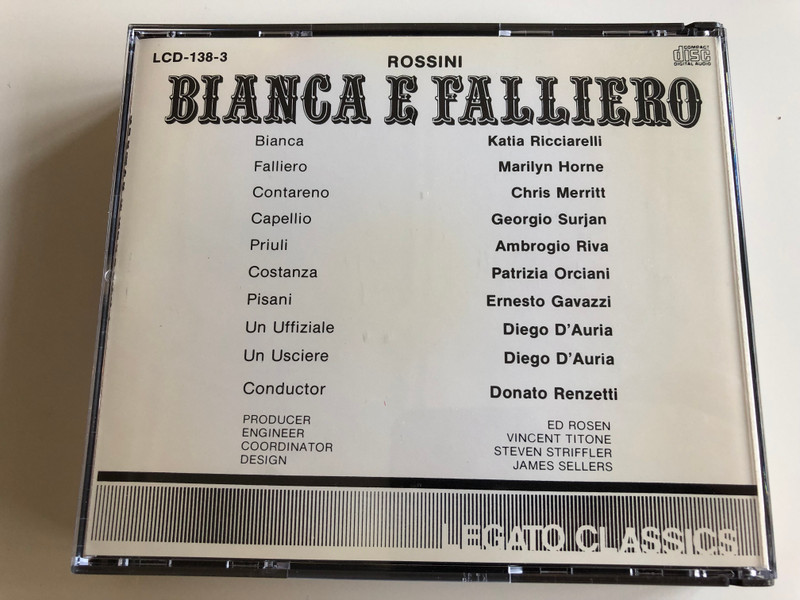 Rossini - Bianca E Falliero / Ricciarelli, Horne, Merritt / Pesaro 1986 / Legato Classics / Audio CD Box / 3 discs / LCD-138-3 