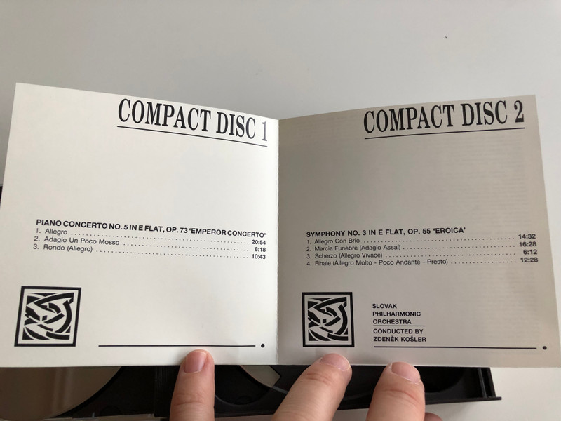 Ludwig van Beethoven - Piano Concerto No. 5 Op. 73 'Emperor Concerto', Symphony No. 3, Op. 55 'Eroica' / Slovak Philharmonic Orchestra / Conducted by Zdenek Košler / 2 CD / More than 90 minutes of music (027726765723)