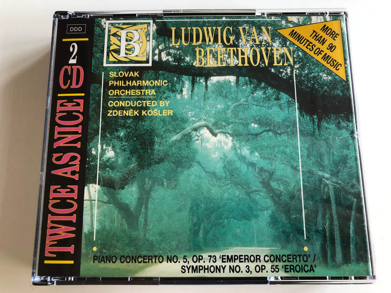 Ludwig van Beethoven - Piano Concerto No. 5 Op. 73 'Emperor Concerto', Symphony No. 3, Op. 55 'Eroica' / Slovak Philharmonic Orchestra / Conducted by Zdenek Košler / 2 CD / More than 90 minutes of music (027726765723)