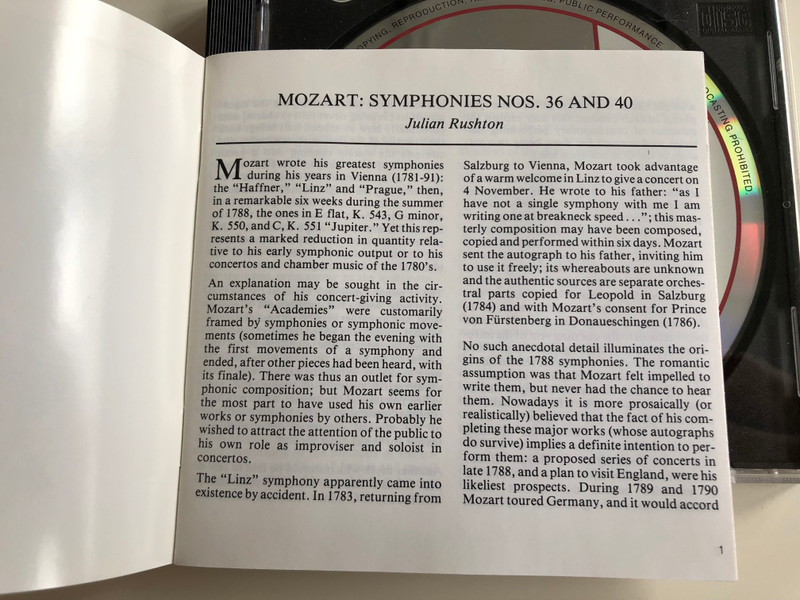 W.A. Mozart - Symphonien Nr. 36 "Linzer" & Nr. 40 / Wiener Philharmoniker / Conducted by Riccardo Muti / Audio CD 1993 / Philips Digital Classics (028943410724)