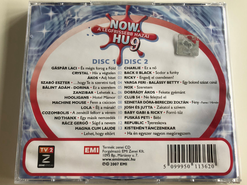 Now. Hu - A Legfrissebb hazai 9 / Dupla CD / Gáspár Laci, Crystal, Ákos, No Thanx, Zanzibar, Szabó Eszter, Hooligans, Nox, Lola, Magna Cum Laude / Audio CD 2007 / EMI (5099950113620)