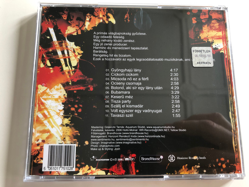 Sentimento / Horváth Gyula violin, Lendvai Csócsi Jenő violin, Horváth Flórián cymbalo, Ökrös Károly piano, accordion, Mohácsi Tivadar contrabass, Kerényi Ákos percussions / Audio CD 2006 / Magenoton (5051011751028)