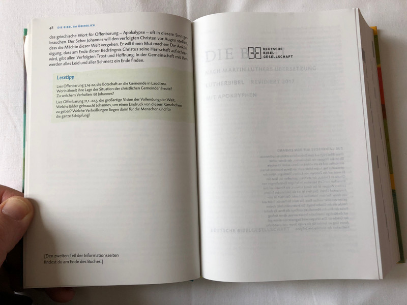 Luther Bibel für dich / Luther Bible for you / Deutsche Bibelgesellschaft / Mit Apocryphen / German language Bible Based on Martin Luther's Translation - 2017 revision with Apocryphal books / Bible Study helps, Reading plan, Page index, Color maps / Hardcover (9783438033659)