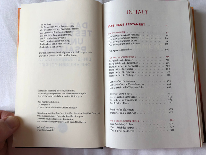 Das Neue Testament und Die Psalmen - Einheitsübersetzung / German language New Testament and Psalms - Unitary Translation / Book introductions, references, notes and maps / Hardcover / 2018 KBW (9783460440234)