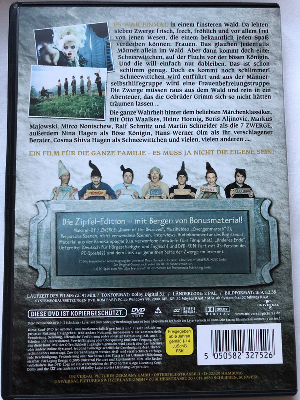 7 Zwerge – Männer allein im Wald DVD 2004 7 Dwarves – Men Alone in the Wood / Directed by Sven Unterwaldt Jr. / Starring: Otto Waalkes, Heinz Hoenig, Mirco Nontschew, Boris Aljinovic / Die Zipfel Edition 2 DVD (5050582327526)