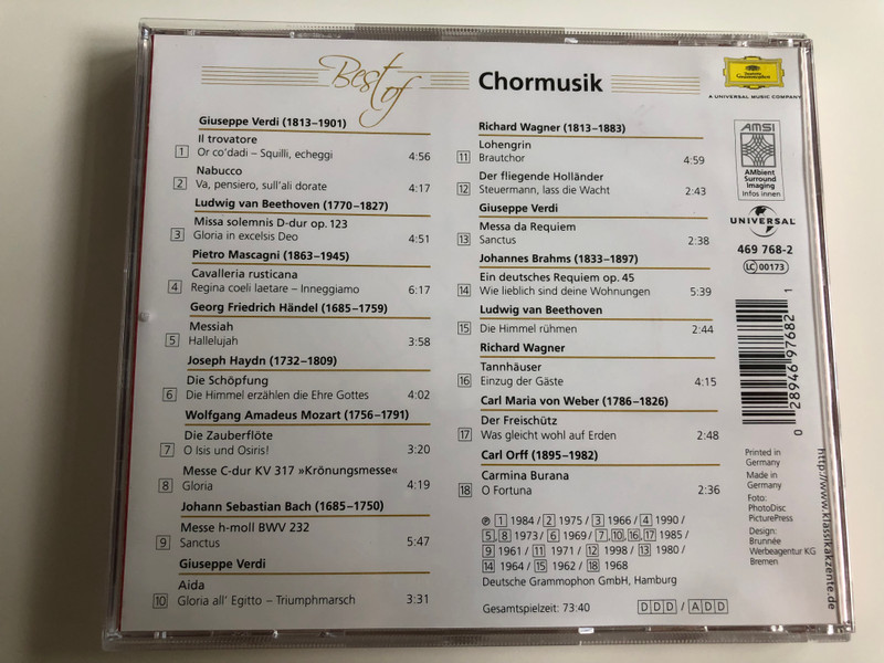 Best of Chormusik / Audio CD / Chor der Mailänder Scala - John Alldis Choir - Chor der Deutschen Oper Berlin - Wiener Singverein / Abbado, Karajan, Giulini, Sinopoli / Eloquence - AMSI / (028946976821)